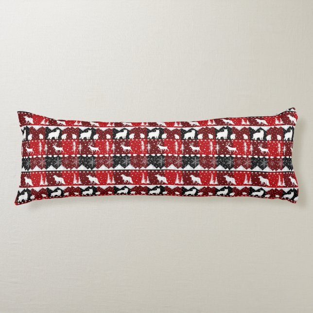 Nordic Sweater White Winter Animals Buffalo Plaid  Body Pillow (Front)