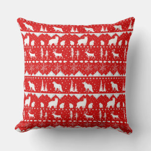 Nordic Sweater White Winter Animals Holiday Red Th Throw Pillow