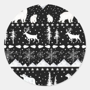 Nordic Sweater Winter Animals Black And White Clas Classic Round Sticker