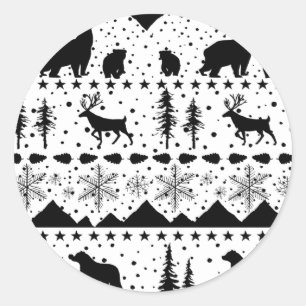 Nordic Sweater Winter Animals Black And White Classic Round Sticker