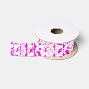 Nordic Sweater Winter Animals White & Pink Fuchsia Satin Ribbon