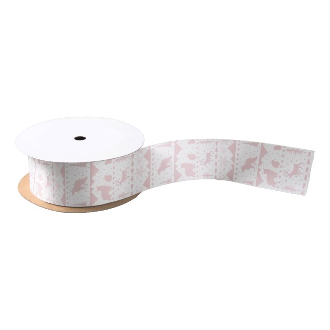 Nordic Sweater Winter Animals White & Pretty Pink Satin Ribbon (Spool)