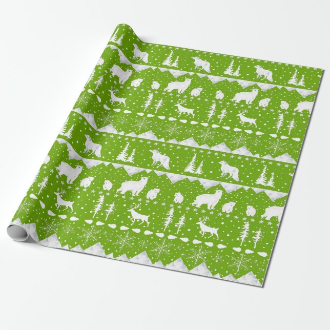 Nordic Sweater Yellow And White Winter Animals Wrapping Paper (Unrolled)