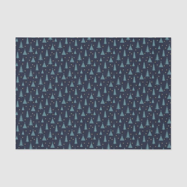 Nordic Teal Christmas Trees Dark Tissue Paper (Front)