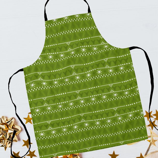 Nordic Trees and Stars Pattern Apron (A unisex holiday apron for your favorite bakers.)