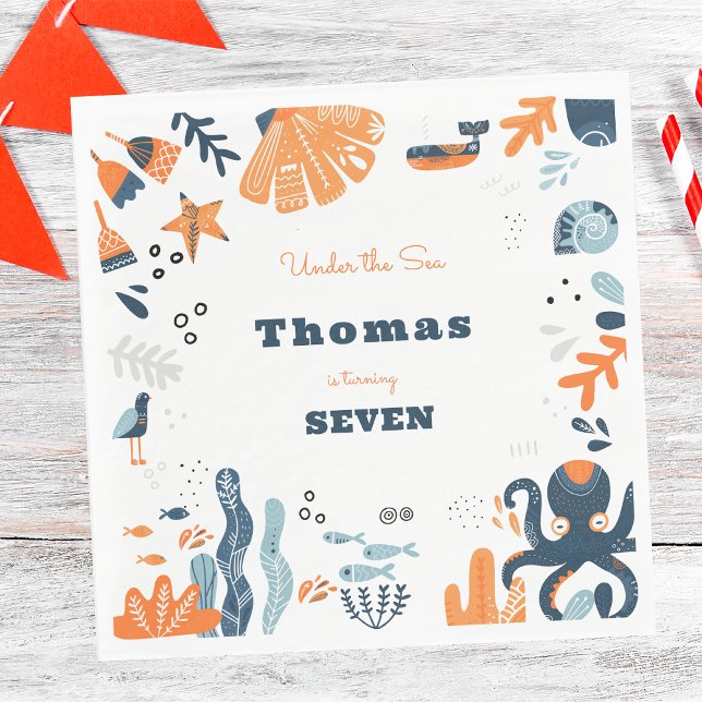 Nordic Under the Sea ocean creatures kids birthday Napkins (Creator Uploaded)