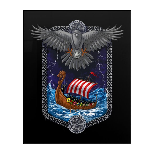 Nordic Viking Ship Raven Acrylic Print (Front)