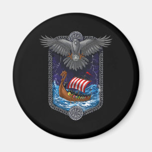 Nordic Viking Ship Raven Magnet