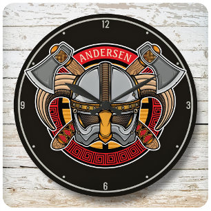 Nordic Viking Warrior Axe Norsemen Personalized Large Clock