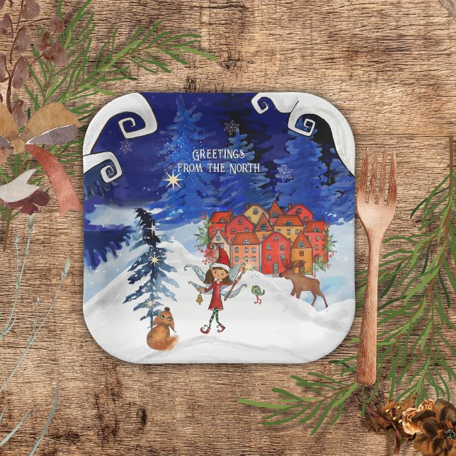 Nordic Village & Winter Fairy Square Paper Plates (Nordic Village & Winter Fairy Square Paper Plates)
