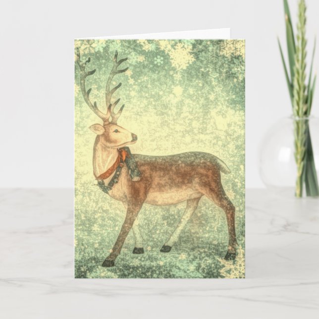 Nordic vintage scandinavian christmas reindeer holiday card (Front)