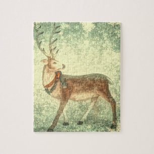 Nordic vintage scandinavian christmas reindeer jigsaw puzzle