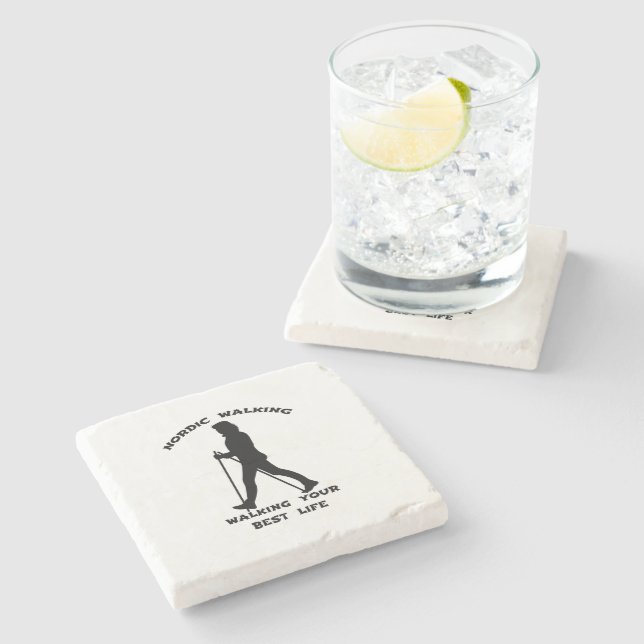 Nordic Walking - Walking Your Best Life Stone Coaster (Side)