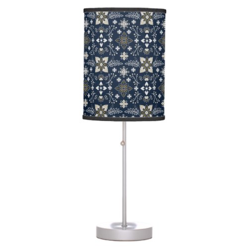 Nordic white and gold flowers on blue background  table lamp