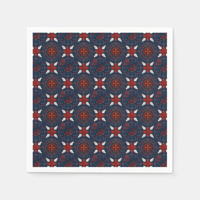 Nordic White and Red flowers Pattern Napkins (Front)