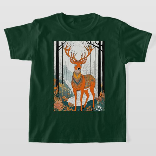 Nordic Wilderness Stylized Scandinavian Deer Draw T_Shirt