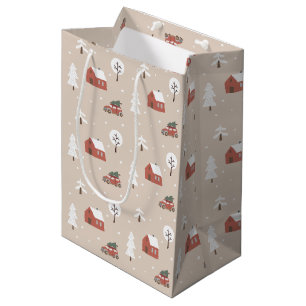 Nordic Winter Christmas Holiday Village Medium Gift Bag