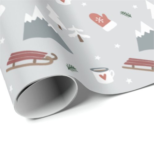 Nordic Winter Christmas Holiday Village Wrapping Paper