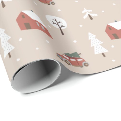Nordic Winter Christmas Holiday Village Wrapping Paper