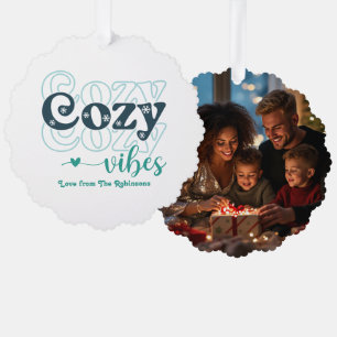 Nordic Winter Cozy Vibes Retro Christmas Photo Ornament Card
