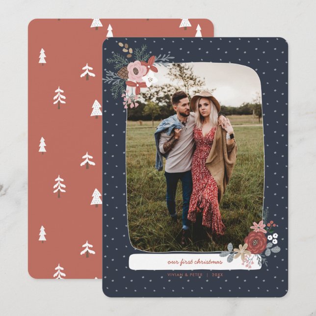Nordic Winter First Married Christmas Holiday Card (Front/Back)