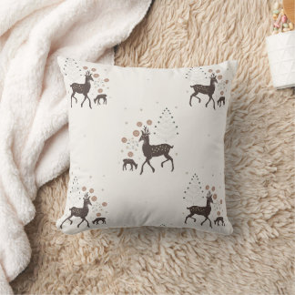Nordic winter forest deers throw pillow
