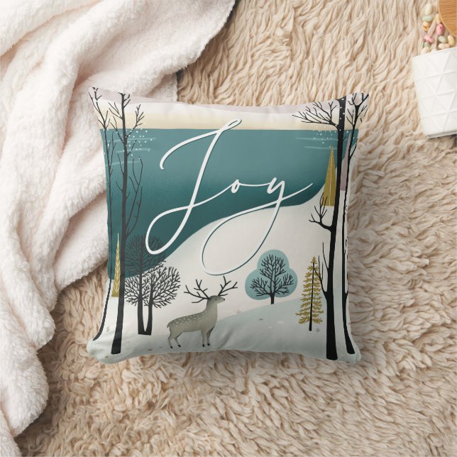 Nordic Winter Forest | Joy Woodland Christmas Throw Pillow (Blanket)