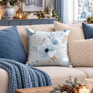Nordic Winter Forest Snowy Flowers Throw Pillow
