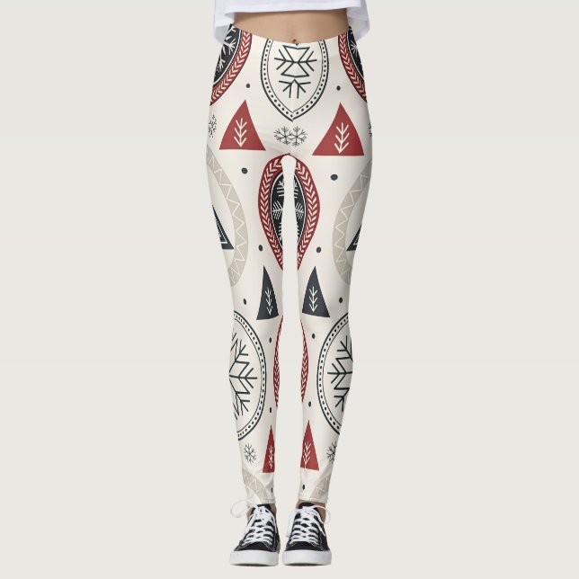 Nordic Winter Leggings – Scandinavian Geometric  (Front)