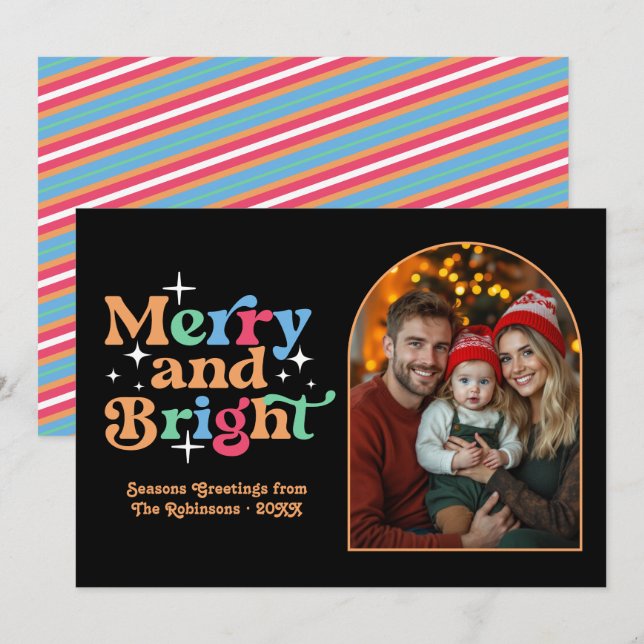 Nordic Winter Modern Retro Christmas Family Photo Holiday Card (Front/Back)