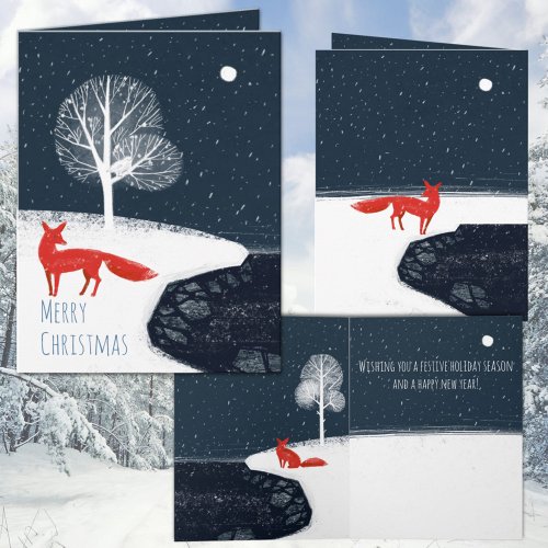 Nordic Winter Night Red Fox In The Fjords Holiday Card