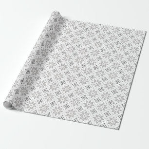 Nordic winter ornament white black simple Birthday Wrapping Paper