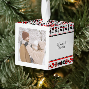 Nordic Winter Scandinavian Pattern Personalized Cube Ornament