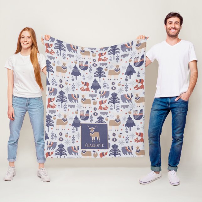 Nordic Winter Scandinavian Pattern Personalized Fleece Blanket (In Situ)