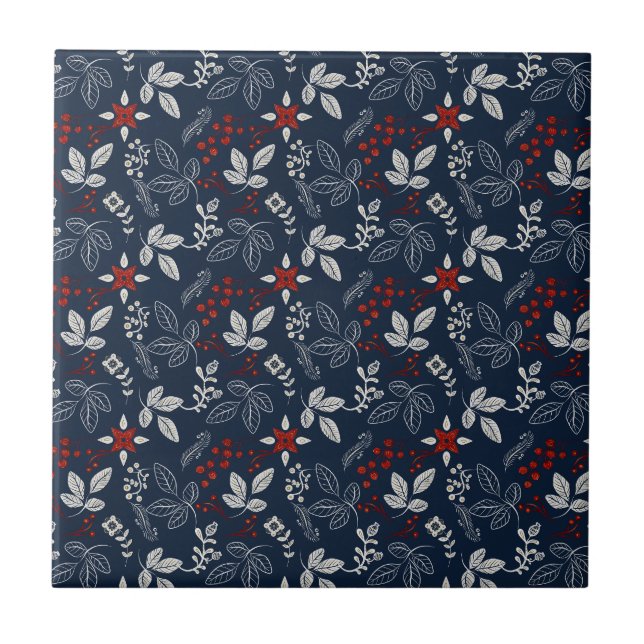 Nordic Winter Seamless Pattern  Ceramic Tile (Front)