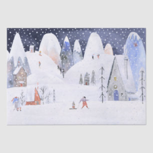 Nordic Winter Snowy Mountain Ski Village Night Sky Tissue Paper
