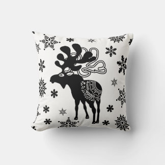 Nordic Winter Star Art and Snowflakes Throw Pillow