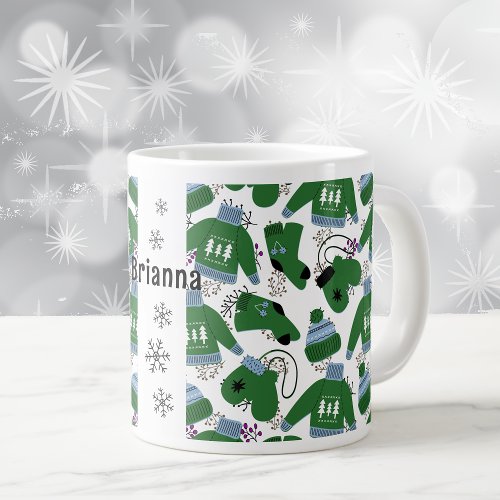 Nordic Winter Sweaters and Mittens Green Giant Coffee Mug