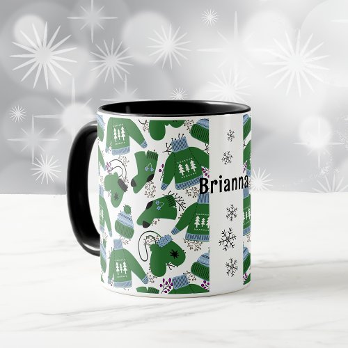 Nordic Winter Sweaters and Mittens Green Mug