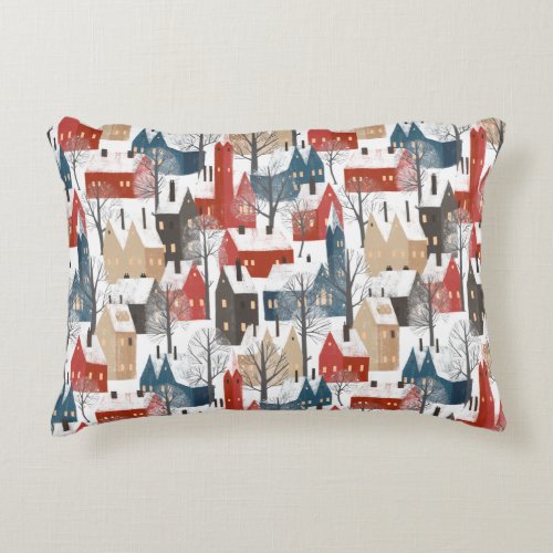 Nordic Winter Town Pattern Accent Pillow