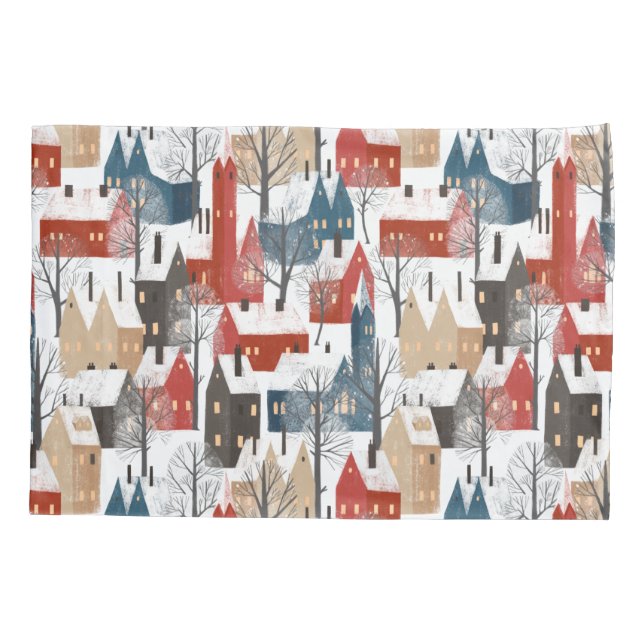 Nordic Winter Town Pattern Pillow Case (Back)