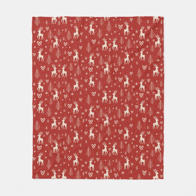 Nordic Yuletide Reindeer Fleece Blanket (Front)
