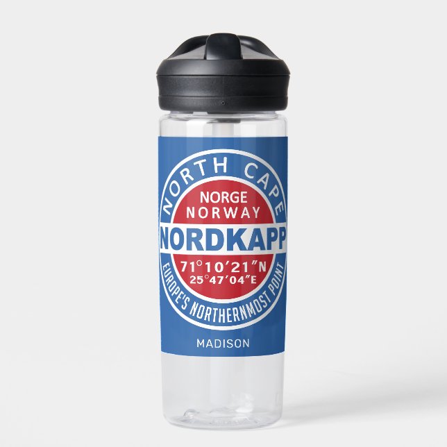 NORDKAPP Norway Custom Name Water Bottle (Front)
