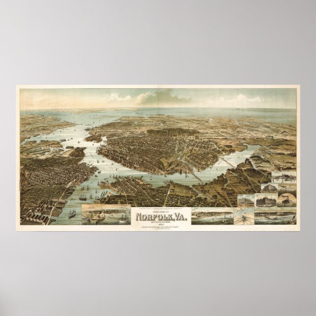Norfolk birdseye map - 1892 (Wellge) BigMapBlog Poster (Front)