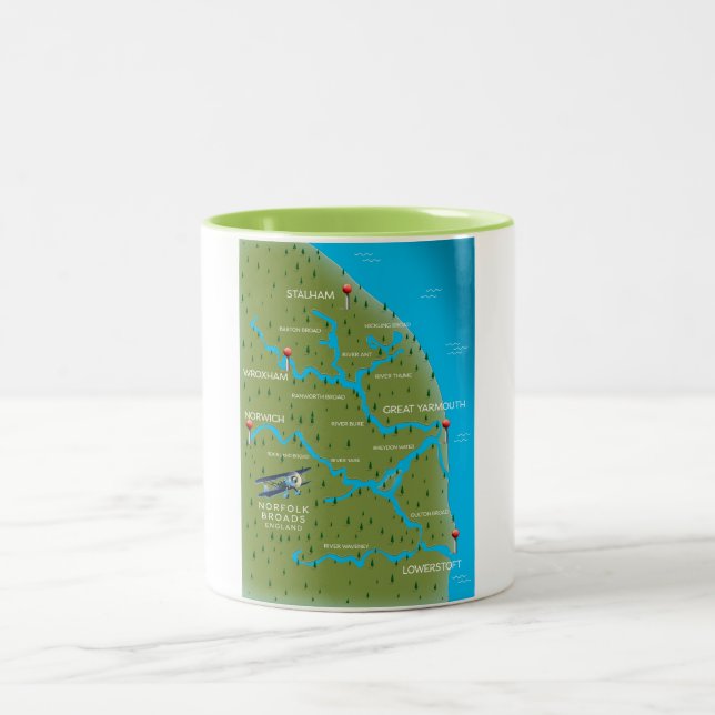 Norfolk Broads England Map. Two-Tone Coffee Mug (Center)