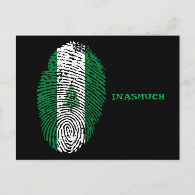 Norfolk Island Flag Fingerprint "INASMUCH" Postcard (Front)