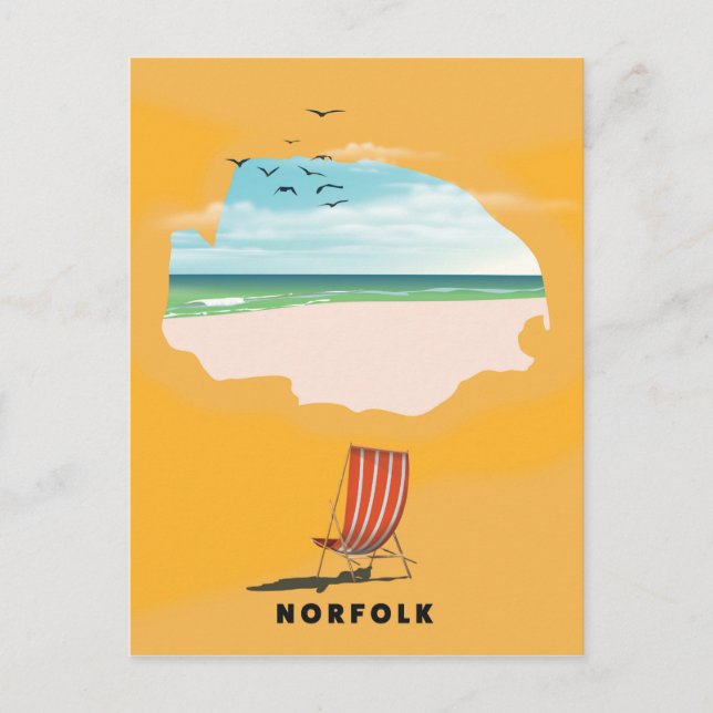Norfolk Map illustrated travel poster Postcard (Front)