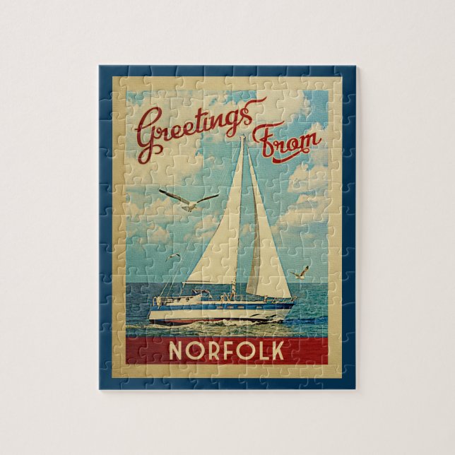 Norfolk Sailboat Vintage Travel Virginia Jigsaw Puzzle (Vertical)
