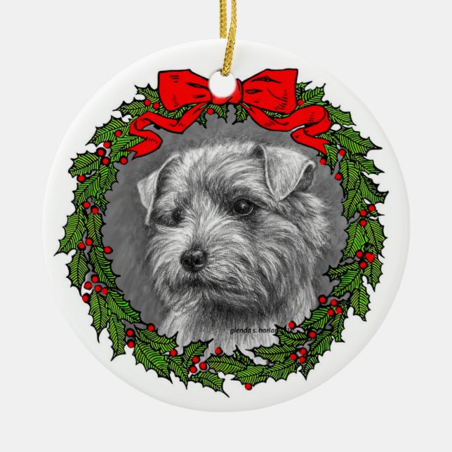 Norfolk Terrier Art by Glenda S. Harlan Ceramic Ornament (Front)