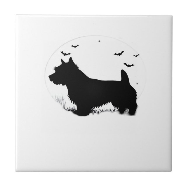Norfolk Terrier Dog � Halloween Moon Silhouette Cl Ceramic Tile (Front)